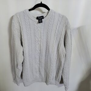 Vintage Tosani Canada Men's Cable Knit 100 % Cotton Sweater - Gray, Size M